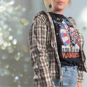 VTG DCC Plaid Zip-Up Hoodie 100% Cotton W/ Drawstring Hood and Waistband M